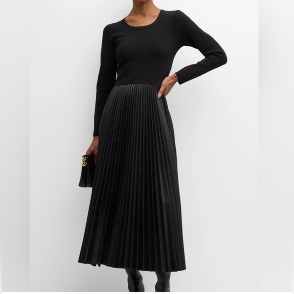 Elie Tahari Dresses & Skirts - Elie Tahari leather The Amalia Pleated Mixed Media Sweater Dress
Color black